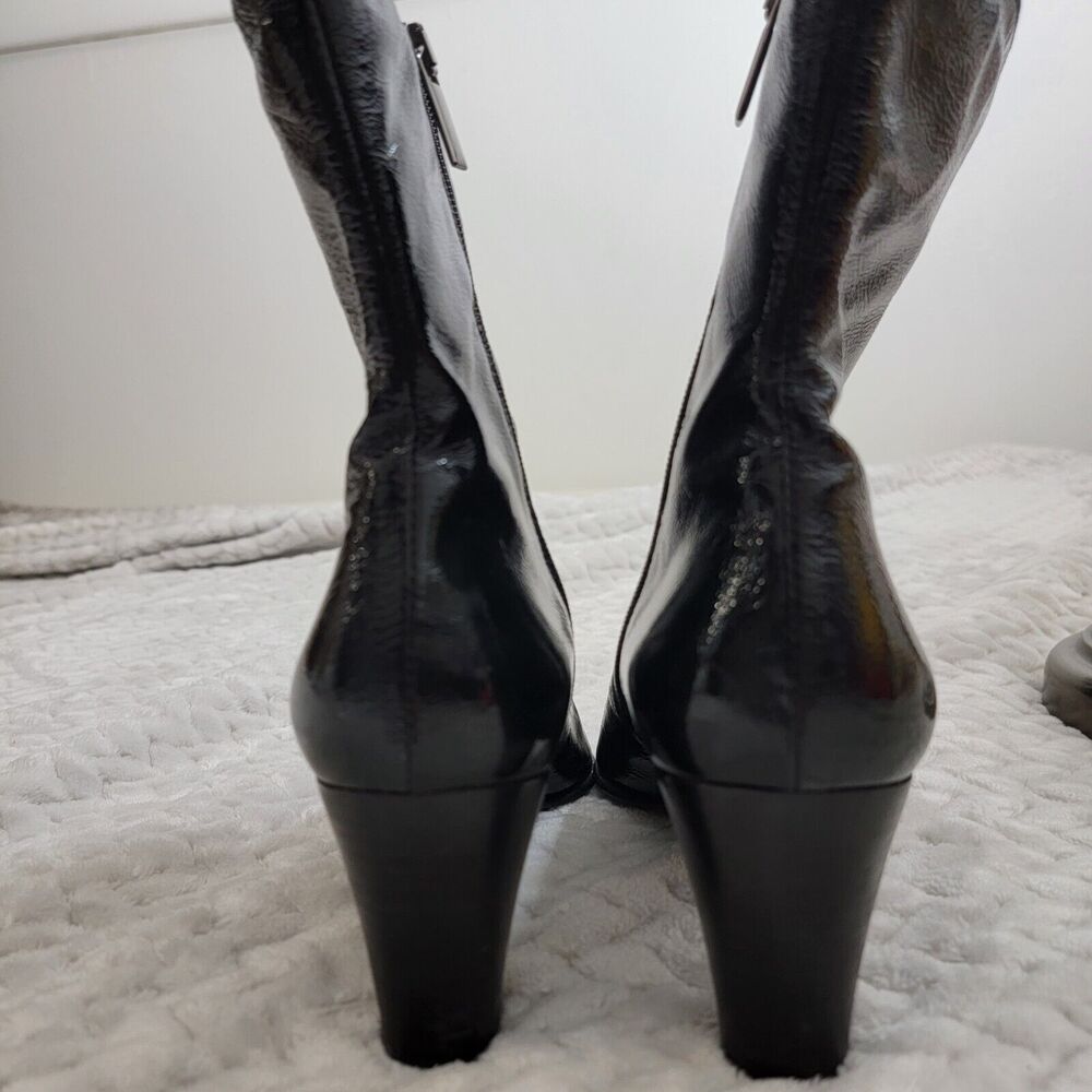 Aquatalia By Marvin K. Black Patent Weatherproof Pointed Toe Ankle Boot Size 8.5 - Picture 8 of 16